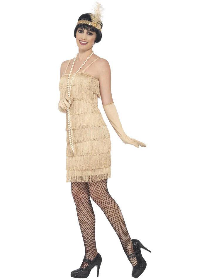 Flapper Costume, Gold, with Short Dress