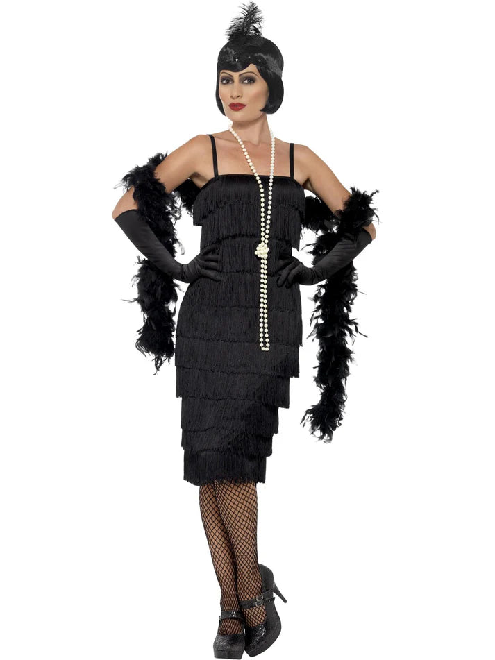 Flapper Costume, Black, with Long Dress